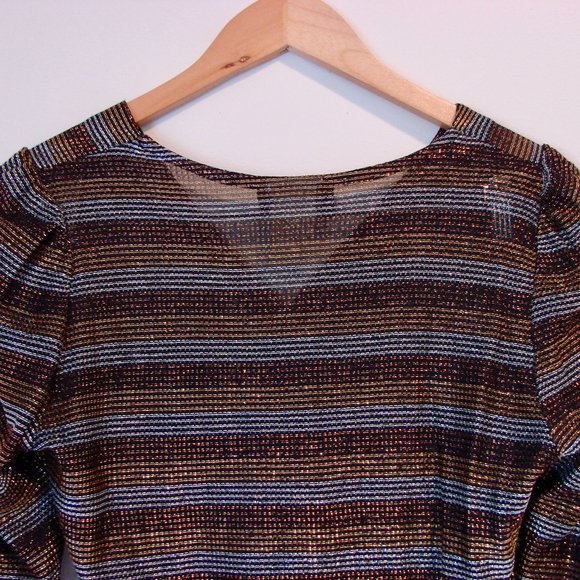 Vintage Metallic Top Shiny Sparkle Disco V-neck Ruched Top Holiday Party Medium - Picture 11 of 11
